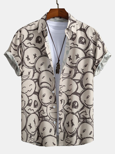 Smiley Print Button Up-skjorte