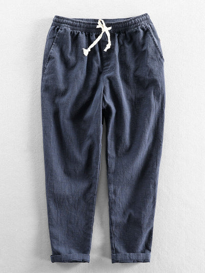 Cropped bukse i linbomullsblanding