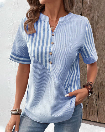 Elegant stripete kortermet bluse for kvinner