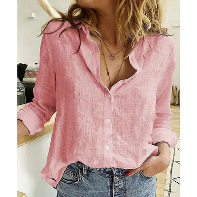 Elegant langermet bluse i bomull og lin til dame