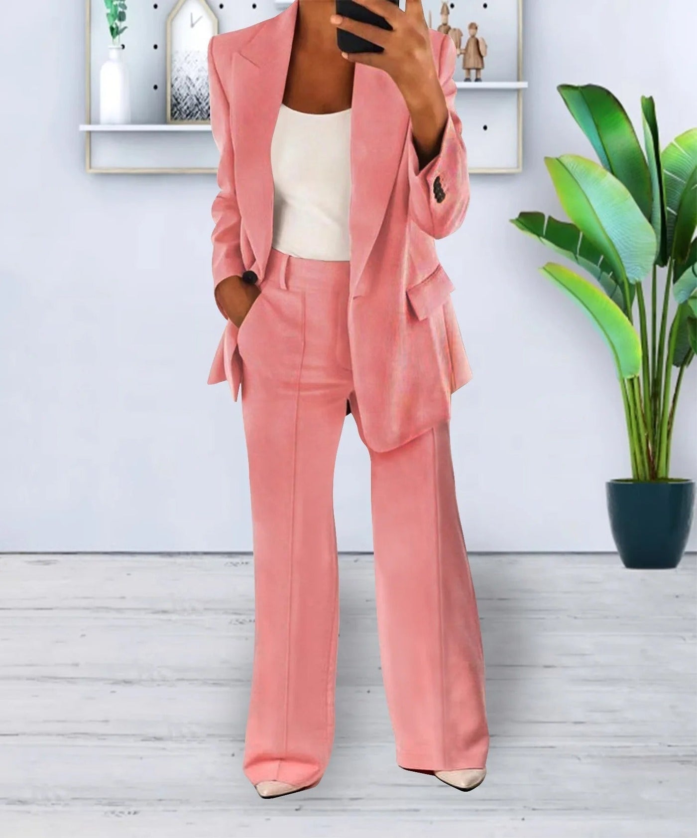 Todelt dress med blazer og bukse for kvinner