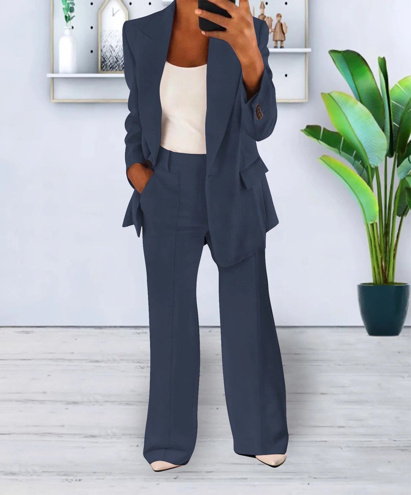 Todelt dress med blazer og bukse for kvinner